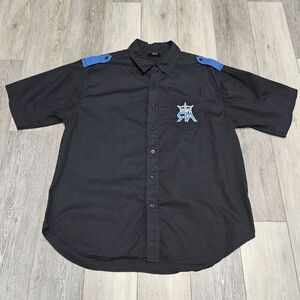 Red Ape Embroidered Pocket Graphic Button Up Shirt Black Blue Men's XL Casual